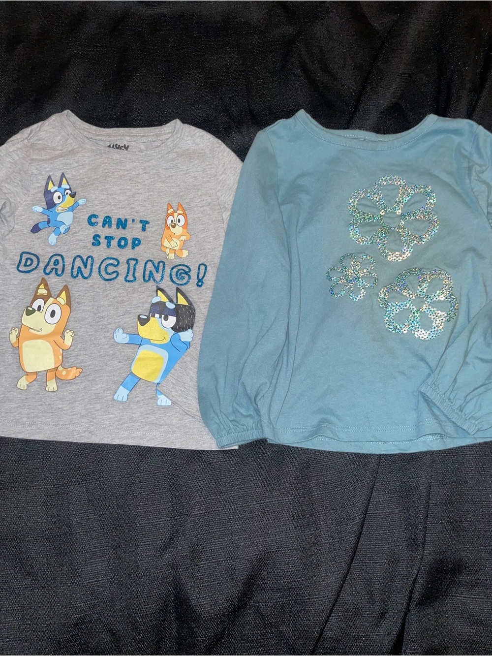Long-Sleeve Girls' Graphic Tees - Gray & Teal Sequin Flower Set